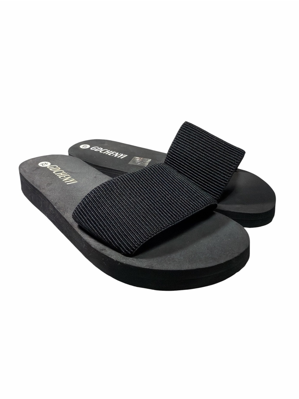GDCHENYI Black Ribbed Slide Sandals